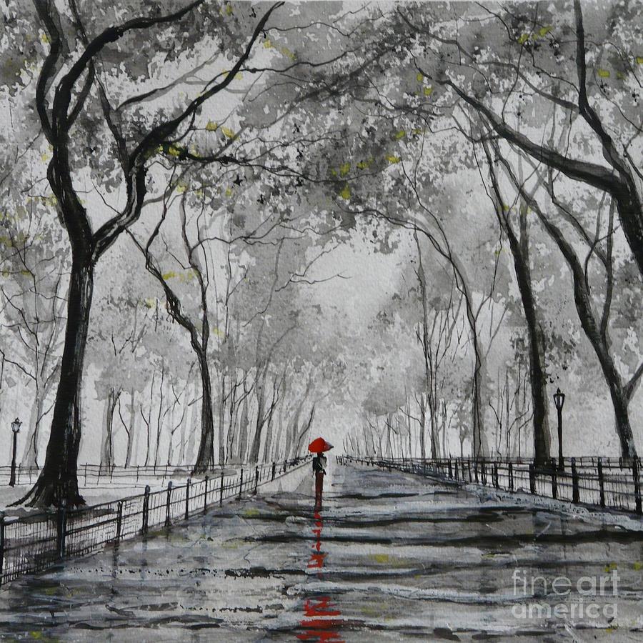 900x900 Walking Through Central Park Painting By Debbie Fisher - Painting In Central Park
