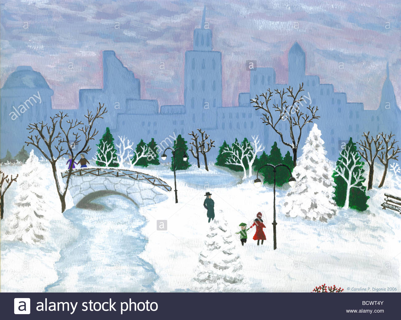 1300x1036 Winter Walk In Central Park, New York City. Original Oil Painting - Painting In Central Park