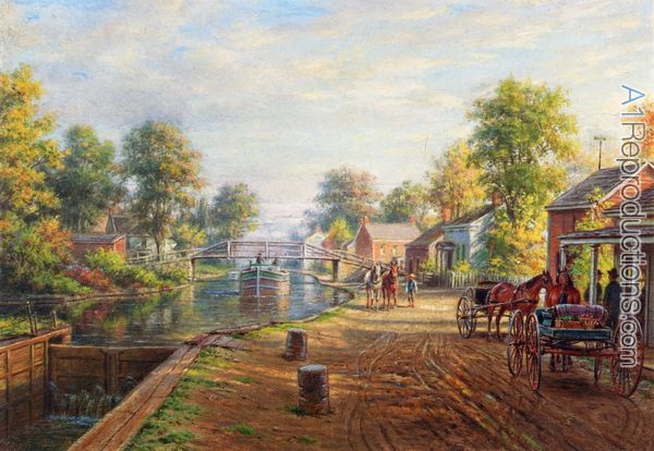 600x414 Scene Along Delaware And Hudson Canal Oil Painting Reproductions - Painting In Delaware