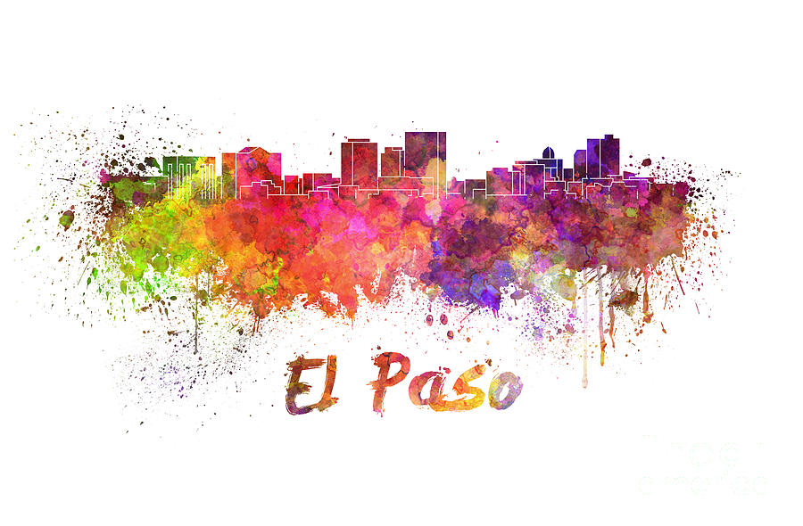 900x590 El Paso Skyline In Watercolor Painting By Pablo Romero - Painting In El Paso