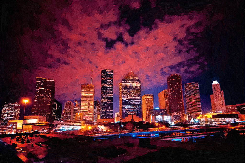 1024x683 Houston Skyline At Night By T Douglas Painting - Painting In Houston