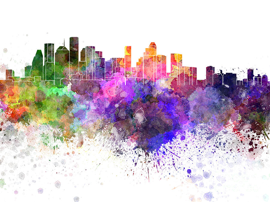 900x675 Houston Skyline In Watercolor On White Background Painting By - Painting In Houston