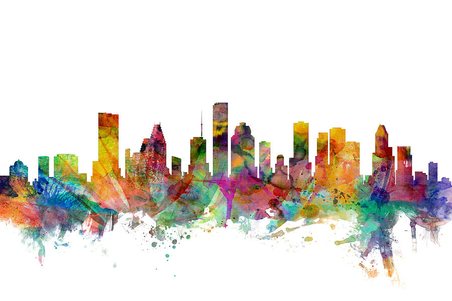 900x600 Houston Texas Skyline Digital Art By Michael Tompsett - Painting In Houston