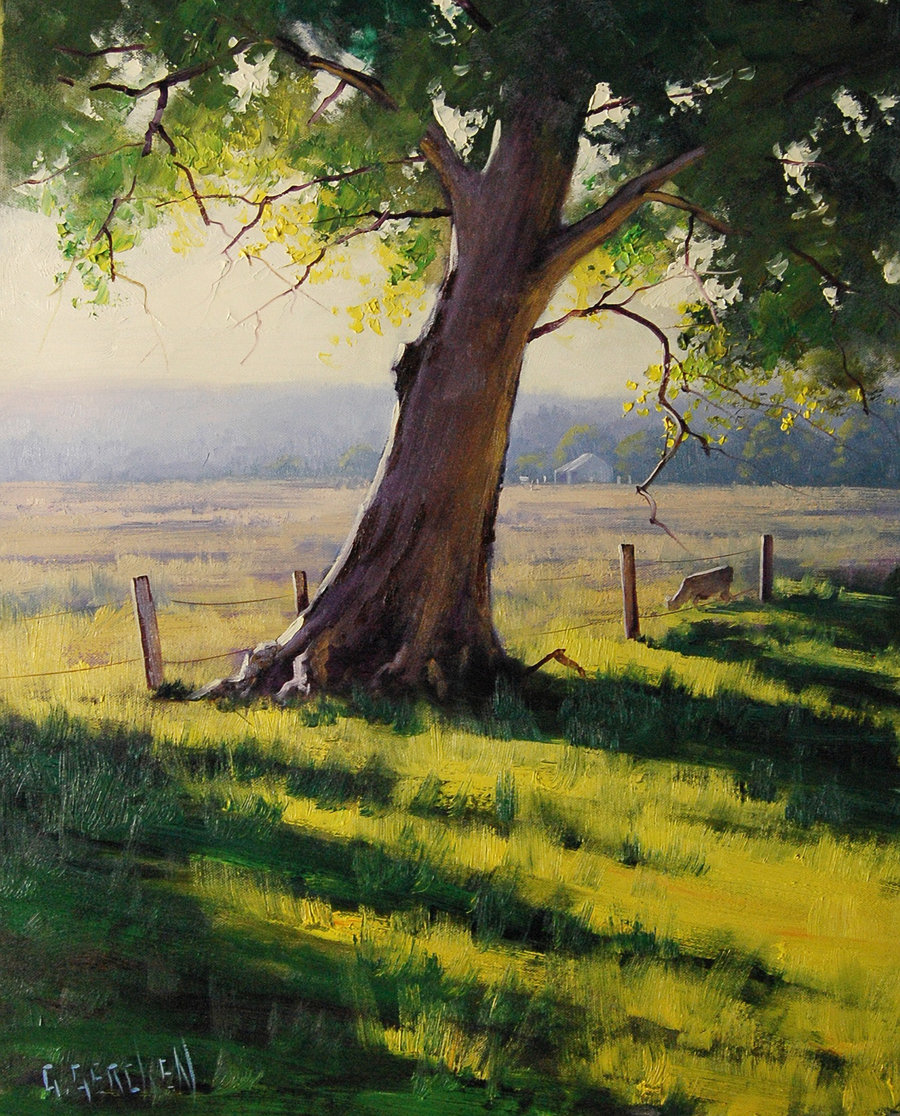900x1116 Distant Farm Painting By Artsaus - Painting In Nature