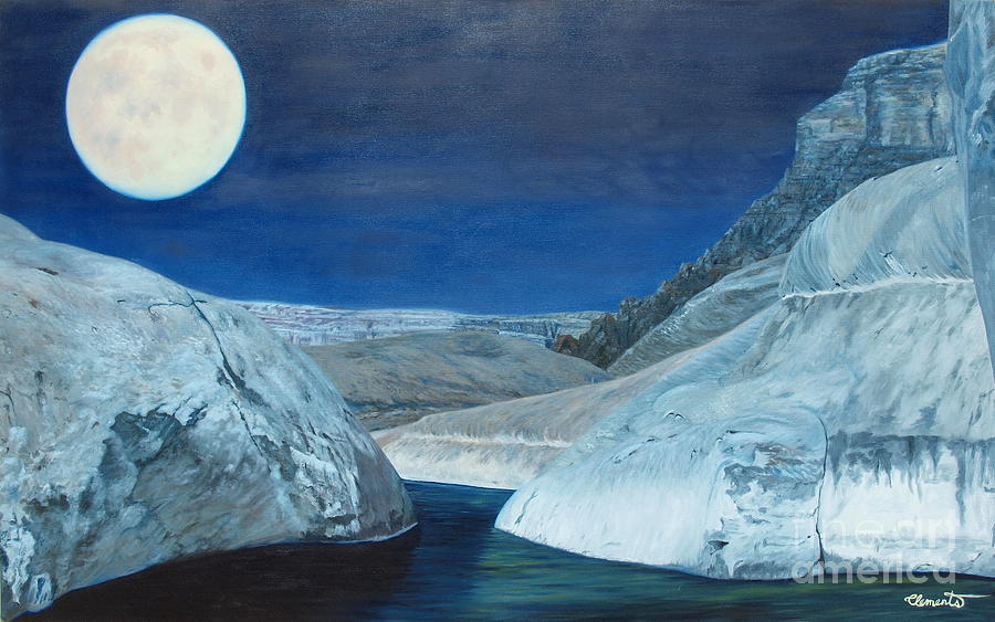 900x563 Cold Water Passage Beneath Full Moon Painting By Barbara Barber - Painting In The Cold