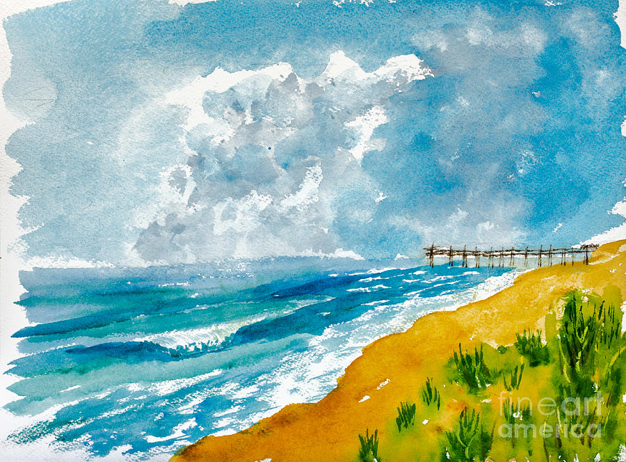 900x664 Virginia Beach With Pier Painting By Walt Brodis - Painting In Virginia Beach