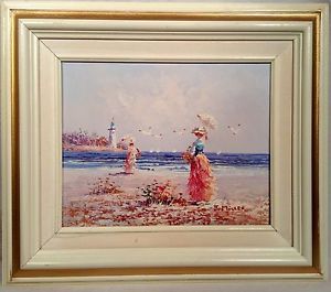 300x265 Original J Miller Oil On Canvas Painting Women On Beach Signed Ebay - Painting J