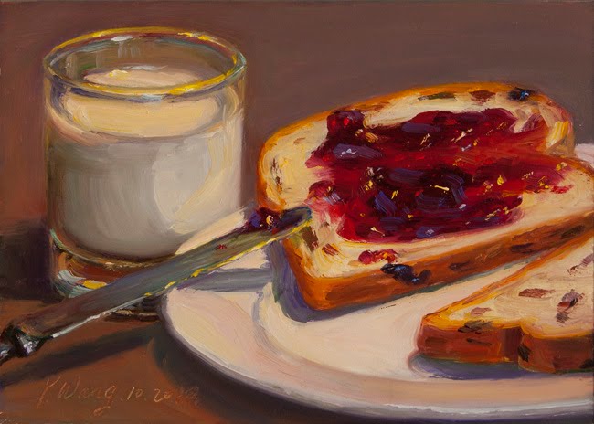 650x464 Wang Fine Art Still Life With Milk, Bread And Raspberry Jam, 5x7 In. - Painting Jam