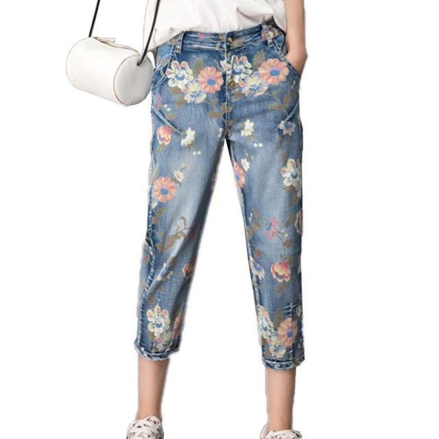 640x640 Oyehoe Plus Size Floral Vintage Denim Casual Women Jean - Painting Jeans