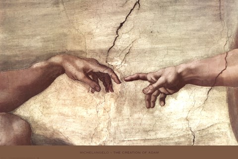 480x320 Creation Of Adam (Hands Detail) Fine Art Print By Michelangelo - Painting Jesus Touching Fingers