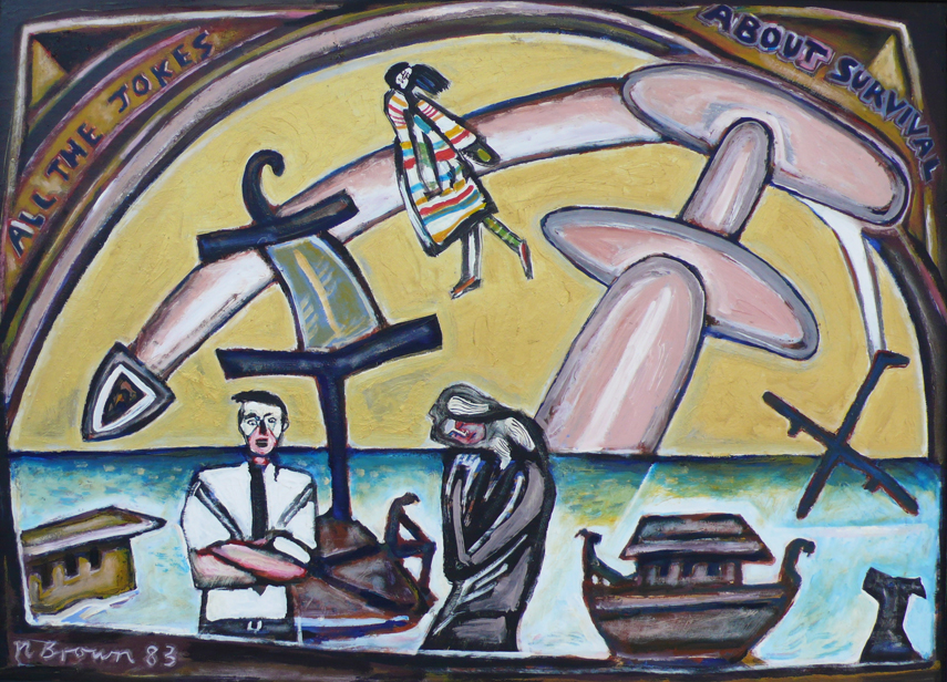 855x616 All The Jokes About Survival (Painting B) (1983) Nigel Brown - Painting Jokes