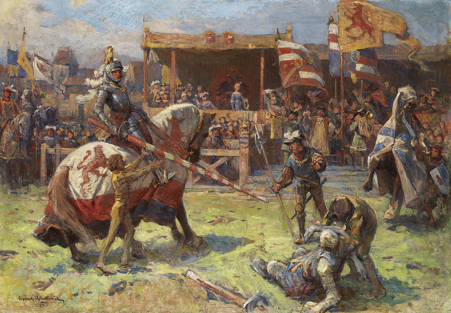 900x625 Knights Tournament Painting By Zygmunt Ajdukiewicz - Painting Knights