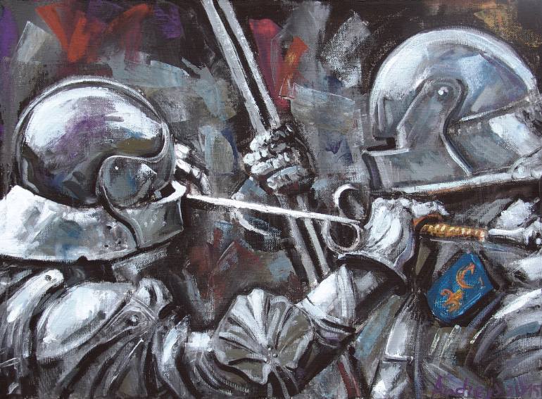 770x567 Saatchi Art Knights Fighting Painting By Andrejs - Painting Knights