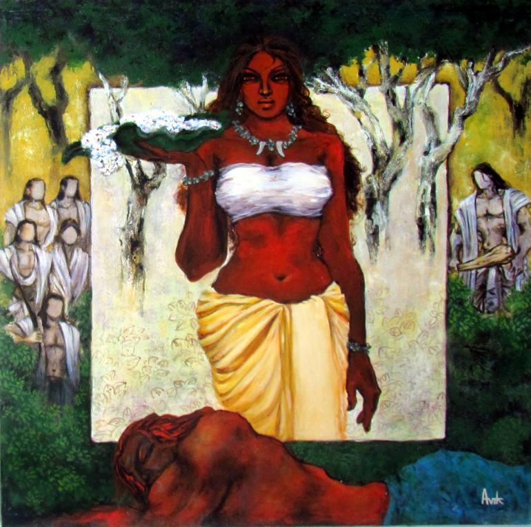 770x765 Saatchi Art Royal Ladies Of Mahabharata Hirimba Painting By - Painting Ladies