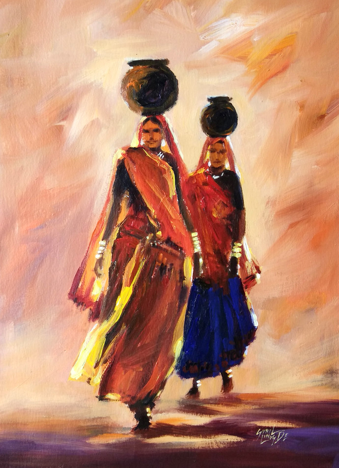 690x952 Two Ladies By Artist Sunil Linus De Impressionism, Painting - Painting Ladies