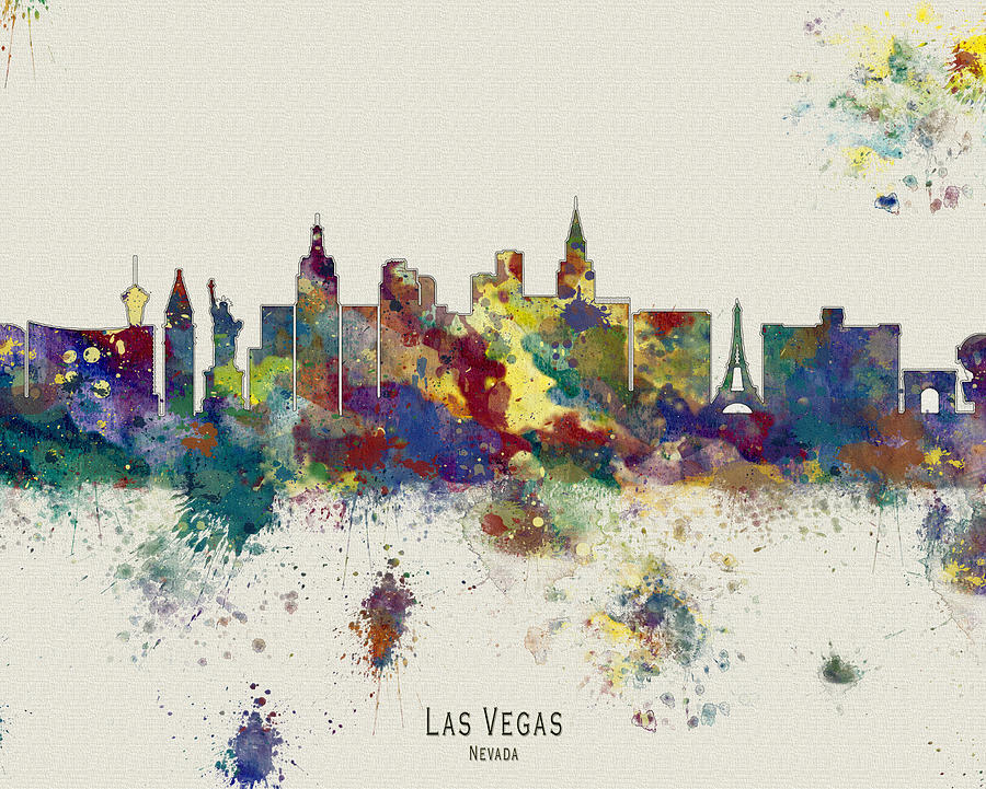 900x721 Las Vegas Skyline Painting By Watercolormaps Chris And Mary Ann - Painting Las Vegas