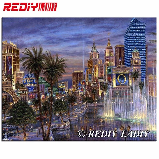 640x640 Round Drill Diamond Embroidery Evening In Las Vegas Rhinestone - Painting Las Vegas