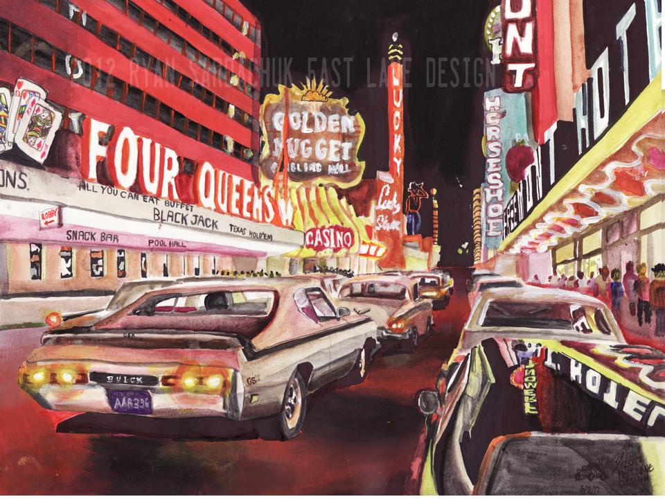 960x720 Fremont Street, Las Vegas Circa 1970 (Painting) By - Painting Las Vegas