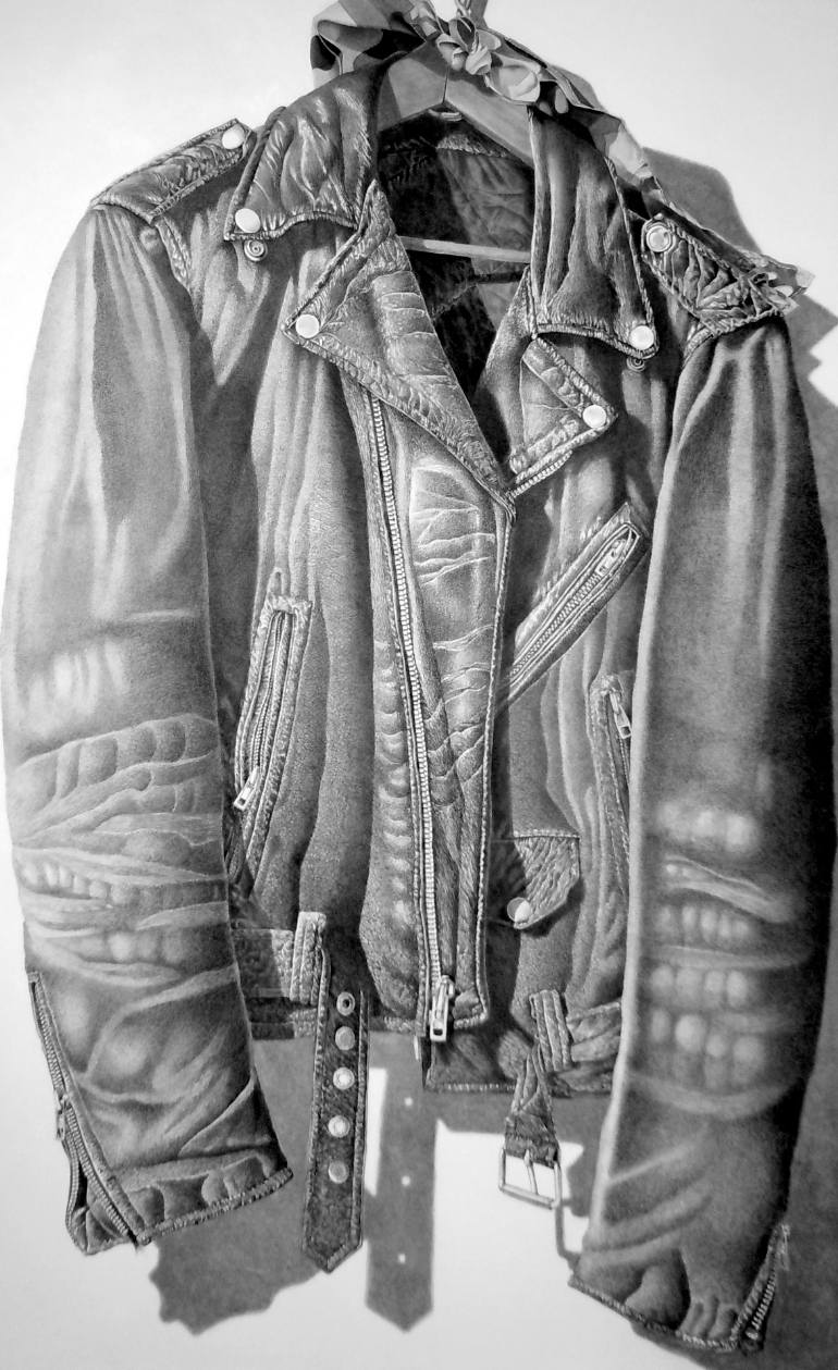 770x1259 Saatchi Art Motorcycle Jacket Painting By Robert Stickloon - Painting Leather Jacket