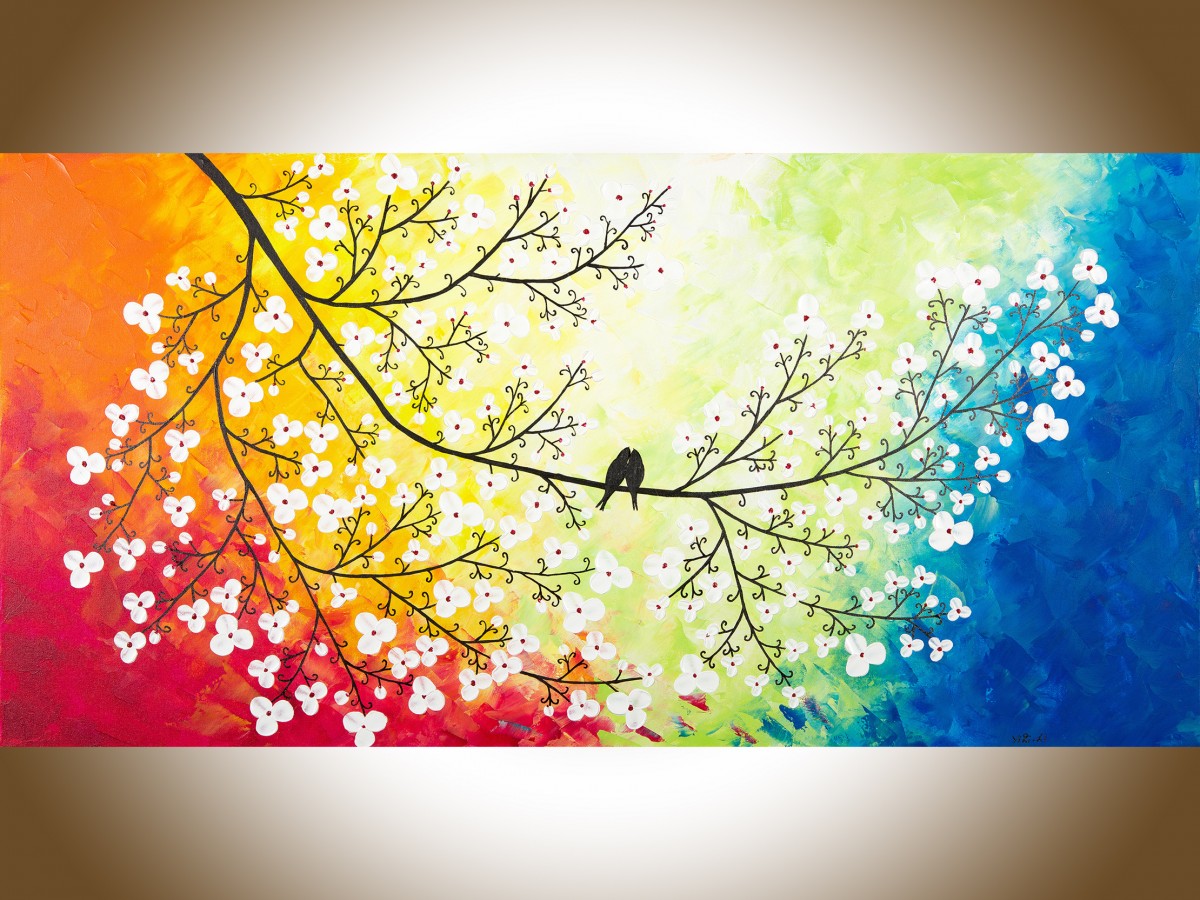 1200x900 Colors Of Love By Qiqigallery 48 X 24 Original Modern Abstract - Painting Leaves On Canvas