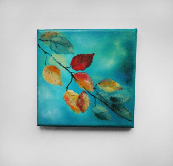 570x549 Fall Home Decor. Small Painting. Nature Painting. Tree Leaves - Painting Leaves On Canvas