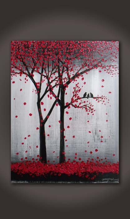 418x702 Sold! This Is For Custom Order! Original Red Abstract Textured - Painting Leaves On Canvas