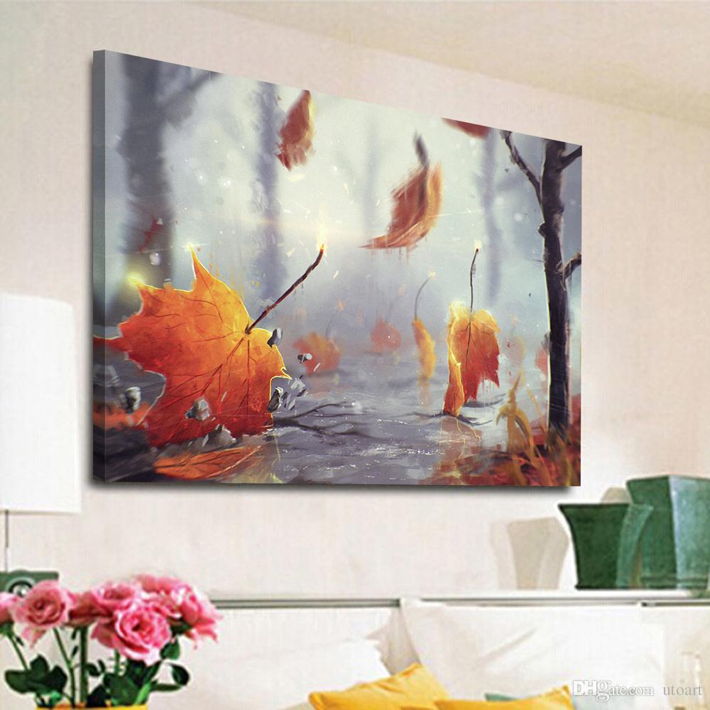 1000x1000 2018 Rain Landscape Red Leaves Canvas Painting Home Decor Canvas - Painting Leaves On Canvas
