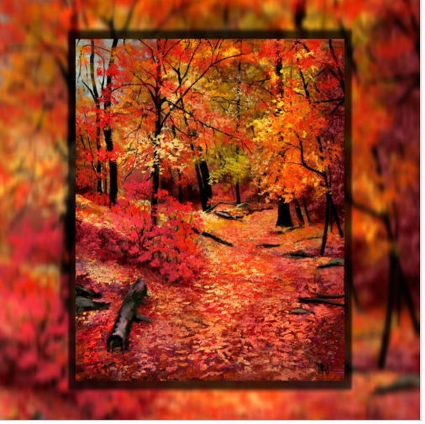 607x606 Autumn Fall Red Color Leaves Path Trees Hand Painted Canvas Oil - Painting Leaves On Canvas