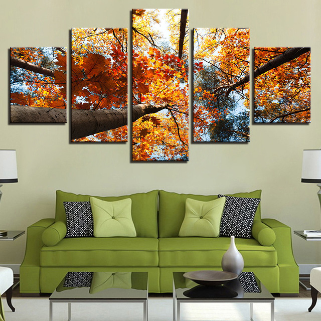 640x640 Canvas Hd Prints Painting Wall Art Framework Home Decor 5 Pieces - Painting Leaves On Trees