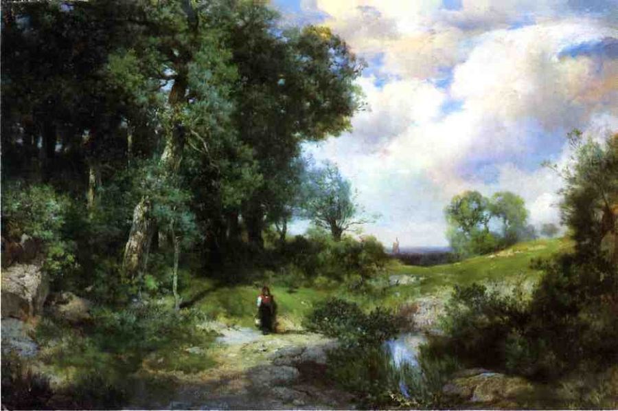 900x598 Thomas Moran Young Girl In A Long Island Landscape Painting Best - Painting Long Island