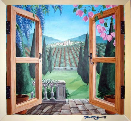 440x407 Trompe L'Oeil Mural Of A Window Looking Out To Tuscany - Painting Looking Through A Window