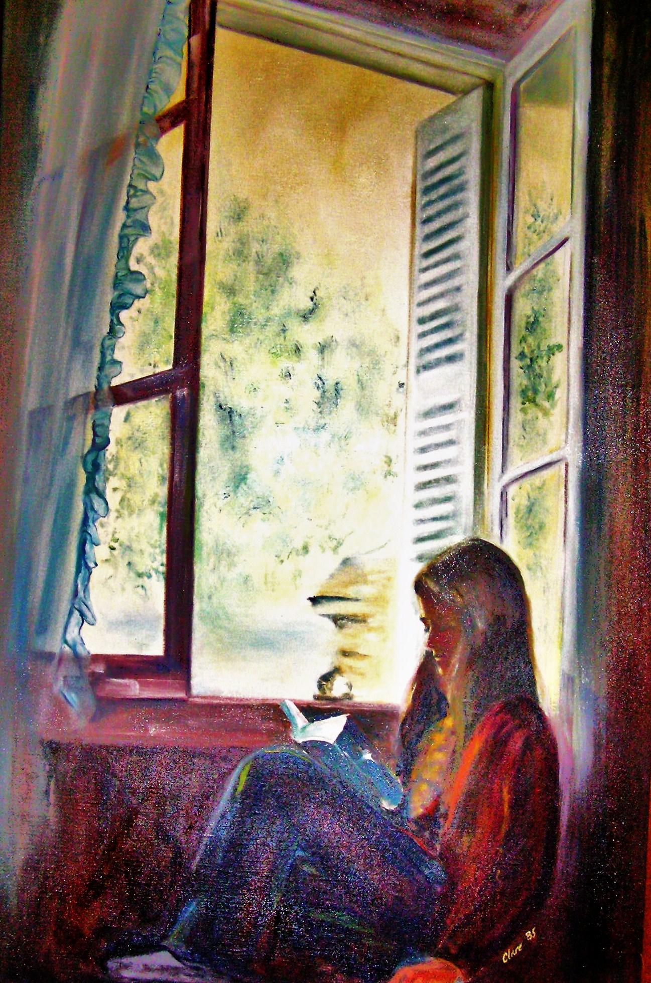 1297x1959 Painting Poetry Penned In Moon Dust - Painting Looking Through A Window