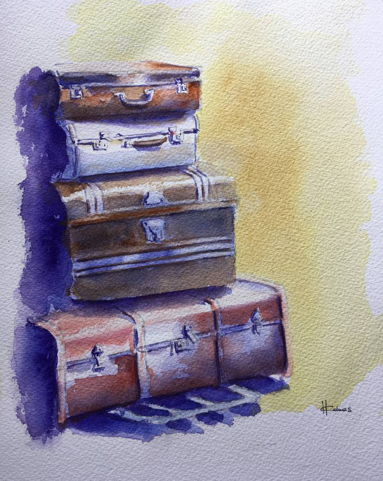 770x967 Saatchi Art Old Luggage Painting By Horacio Cobas - Painting Luggage