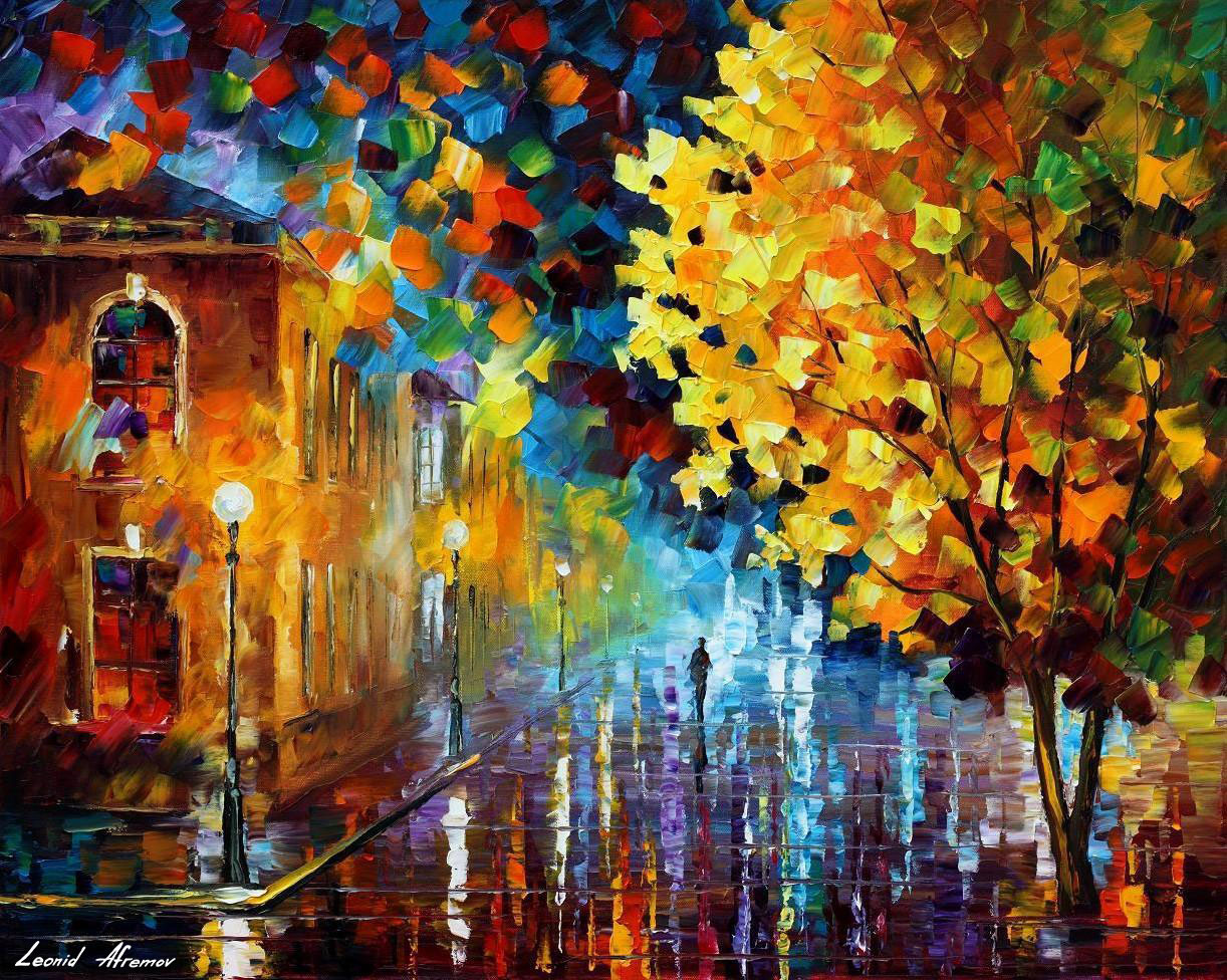 1222x976 Magic Rain Palette Knife Oil Painting On Canvas By Leonid - Painting Magic