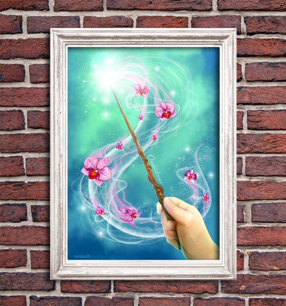 570x608 Magic Wand Orcideus Flowers Spell Digital Printable Harry - Painting Magic Wand