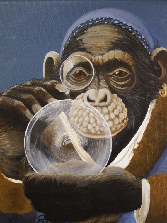 570x760 Paintings For Sale Acrylic Painting Animals Monkey Gypsy - Painting Magnifying Glass