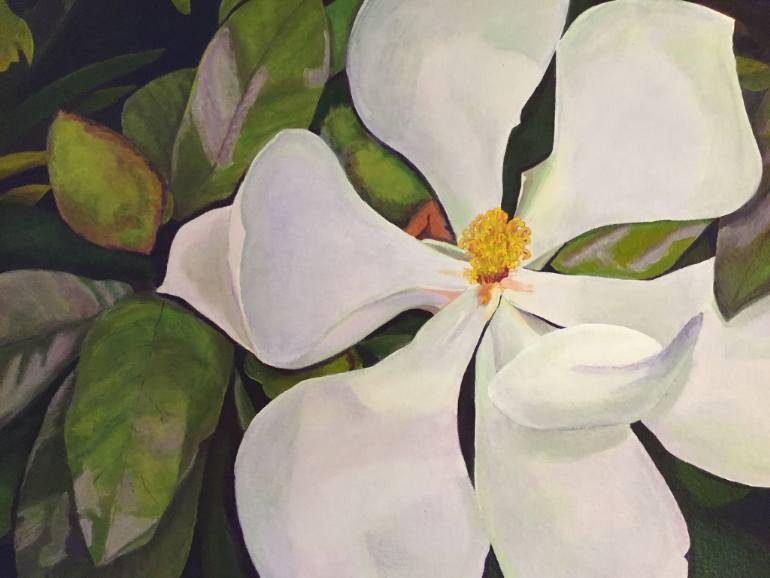 770x578 Saatchi Art Magnolia Grandiflora And Leaves Painting By Alida - Painting Magnolia Leaves
