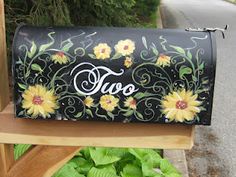 236x177 Handpainted Flag Rural Mailbox Art Garden Gerbera Daisies Colorful - Painting Mailboxes