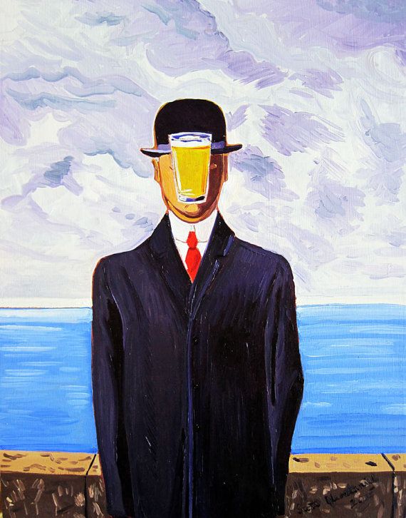 570x726 Magritte, Beer Parody Of The Son Of Man, Beer Pint Glass - Painting Man