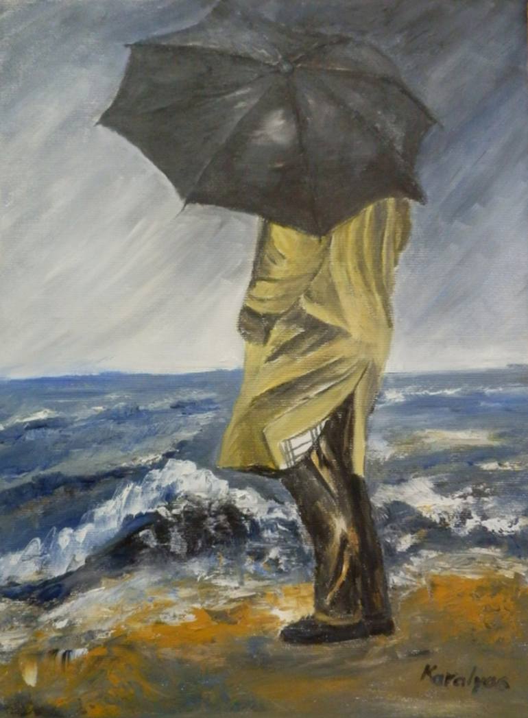770x1047 Saatchi Art A Lonely Man Painting By Maria Karalyos - Painting Man