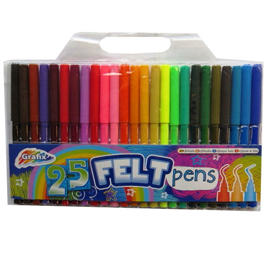 530x530 Grafix 25 Felt Tip Colour Pens - Painting Markers