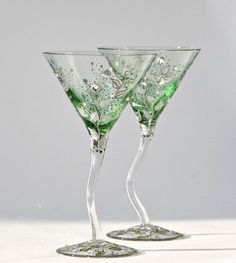 236x263 Set Of 2 Abstract Stained Glass Wine Glasses My Glass Art - Painting Martini Glasses