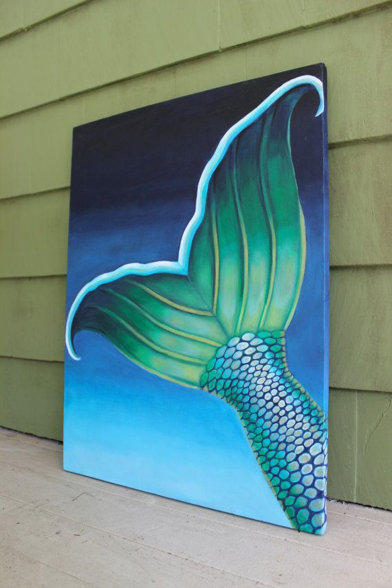 570x855 Undersea Mermaid Tail Contemporary Painting Original Canvas Art - Painting Mermaid Tail