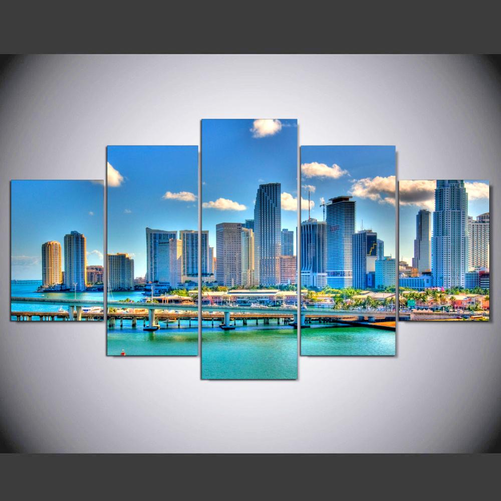 1000x1000 5 Pcsset Hd Printed Beautiful Miami Florida Modern Wall Decor - Painting Miami