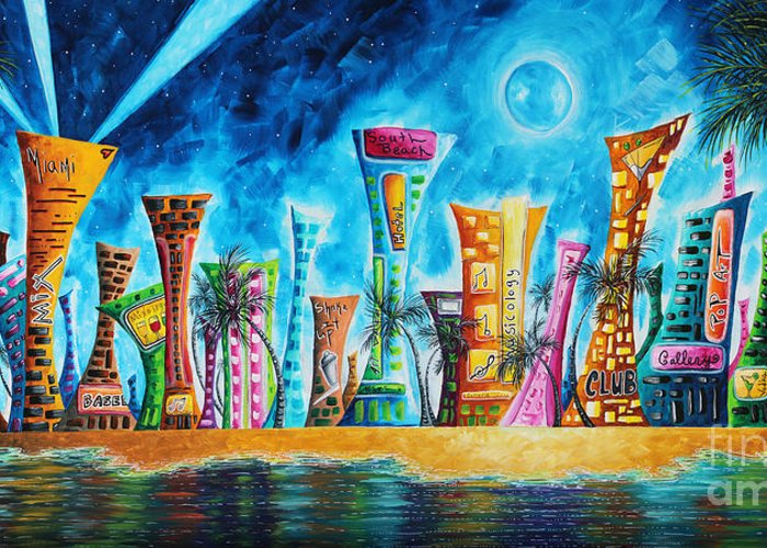 700x500 Miami City South Beach Original Painting Tropical Cityscape Art - Painting Miami