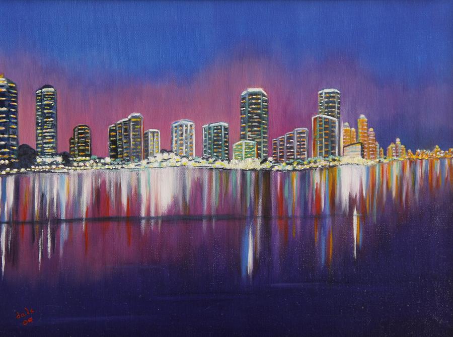 900x669 Miami Evening On The Bay Painting By Douglas Ann Slusher - Painting Miami