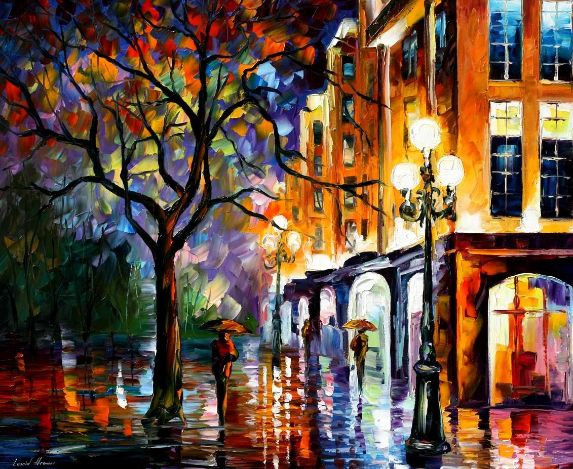 1131x927 Rain In Miami Palette Knife Oil Painting On Canvas By Leonid - Painting Miami