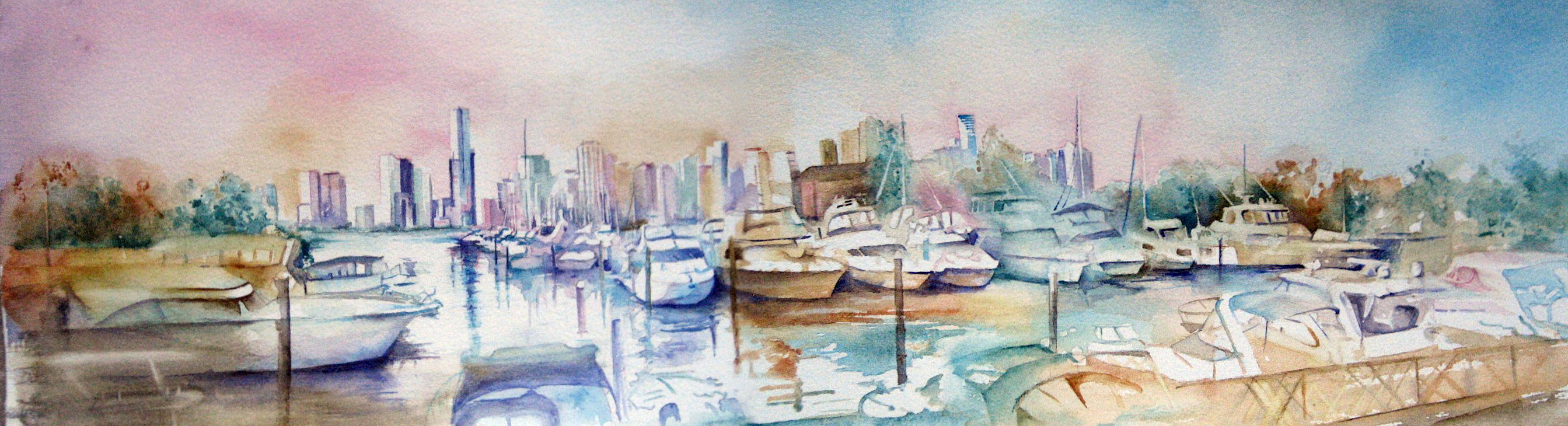 2687x730 Watercolor Paintings Boats Miami Bay - Painting Miami