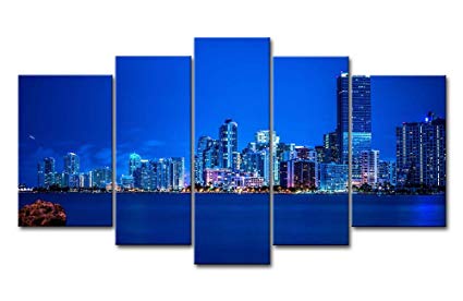 425x276 5 Piece Wall Art Painting Miami Night Skyline - Painting Miami