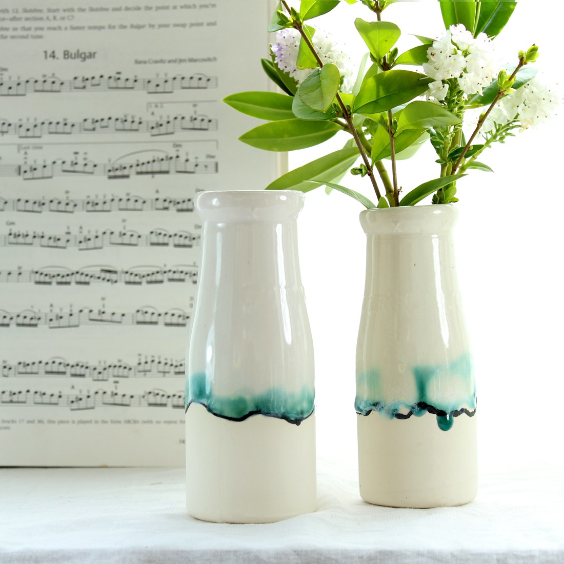 1100x1100 Milk Bottle Vase. White Ceramic Vase With Landscape Painting - Painting Milk Bottles